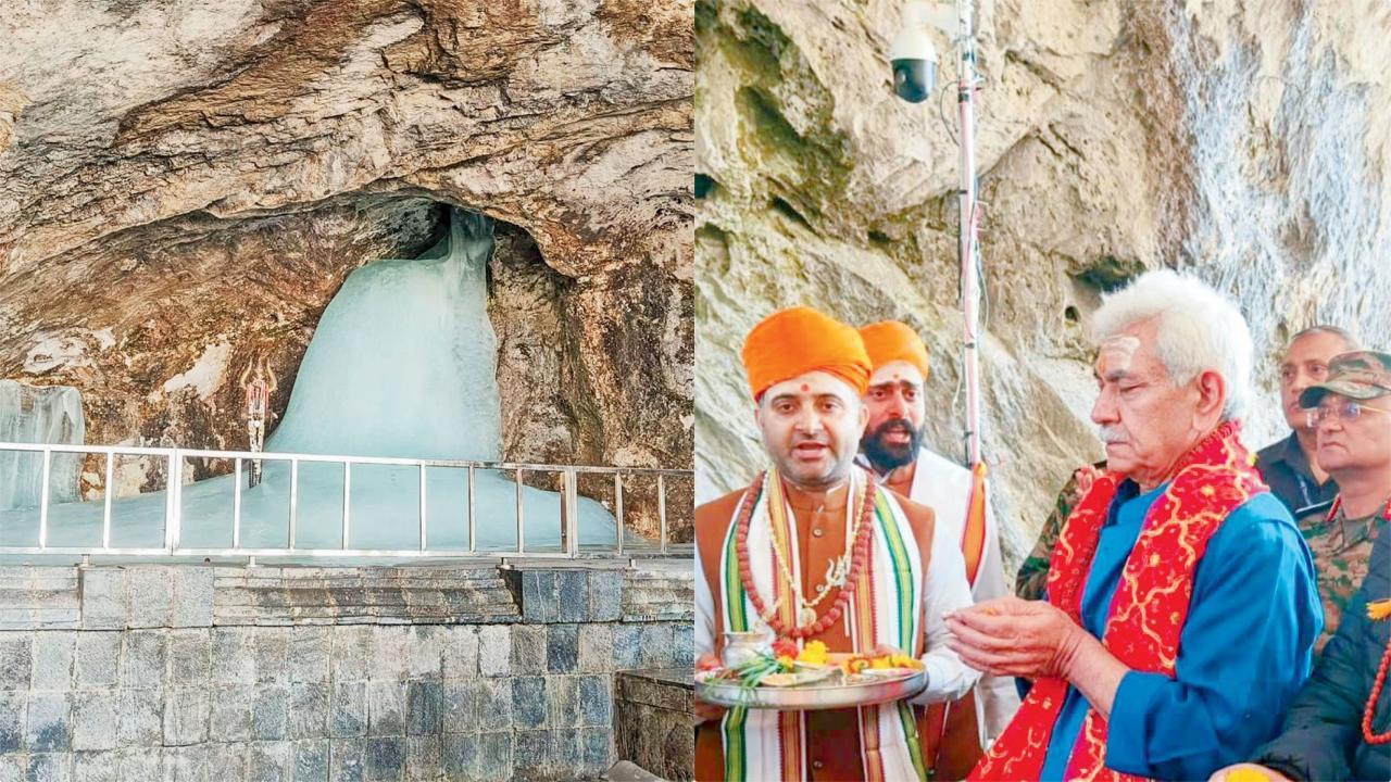 જમ્મુ અને કાશ્મીરના લેફ્ટનન્ટ ગવર્નર મનોજ સિંહાએ ગઈ કાલે અમરનાથ ગુફાની મુલાકાત લીધી હતી અને બાબા બર્ફાનીનાં દર્શન કર્યા