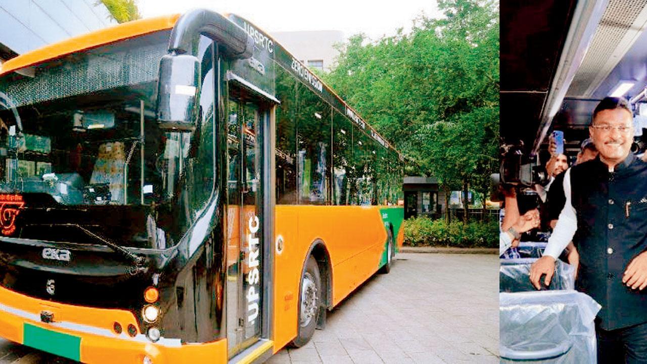 ઉત્તર પ્રદેશથી ડેમોન્સ્ટ્રેશન માટે પુણે લાવવામાં આવેલી AI ટેક્નૉલૉજીવાળા કૅમેરા ધરાવતી બસ.