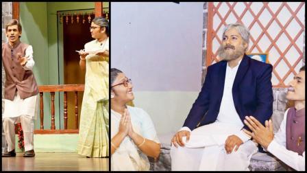 ‘ખટ મિઠ્યૂં લાગણીયૂં’ નાટક ભજવતા કલાકારો.
