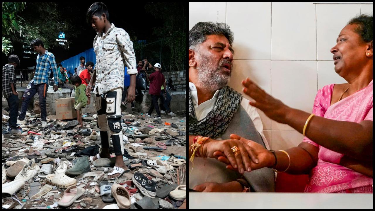 નાસભાગ ભાગ બુટ ચપ્પલનો ઢગલો અને કર્ણાટકના નાયબ મુખ્યમંત્રી ડીકે શિવકુમાર હૉસ્પિટલમાં ઘાયલના સંબંધીને મળ્યા (તસવીર: એજન્સી)