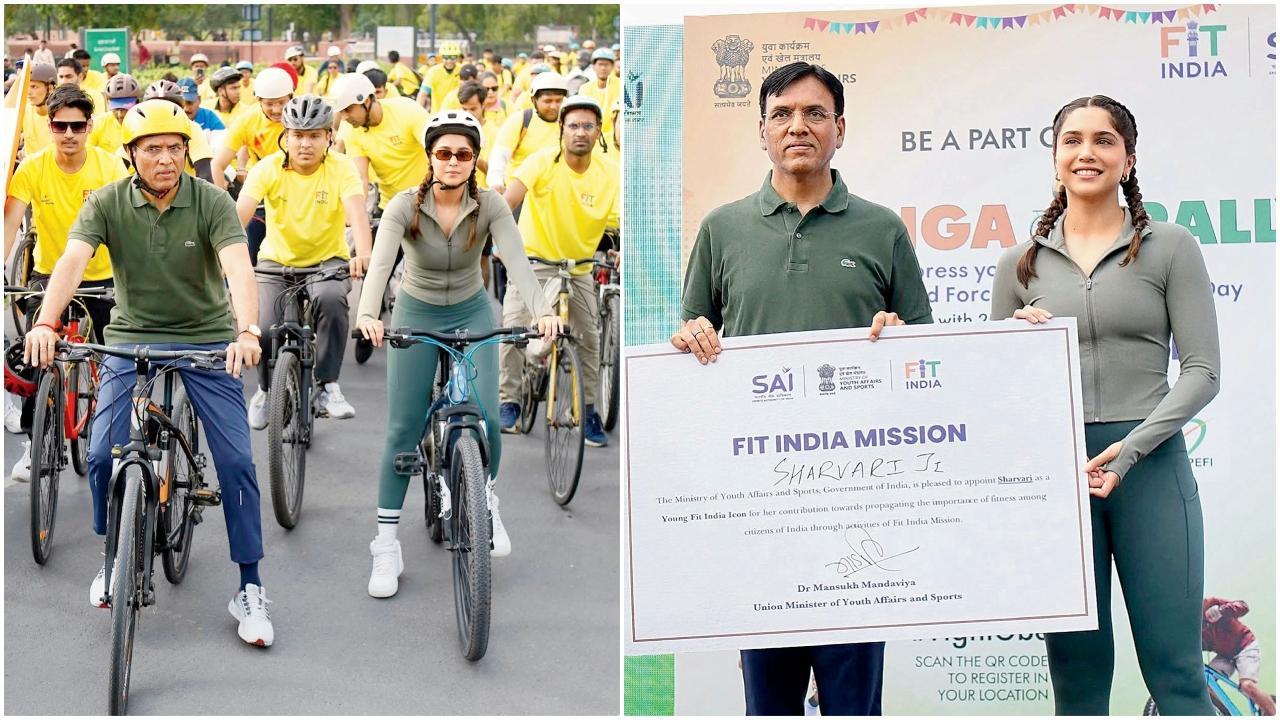 રવિવારે દિલ્હીમાં સ્પોર્ટ્‍સ મિનિસ્ટર મનસુખ માંડવિયા સાથે શર્વરી.