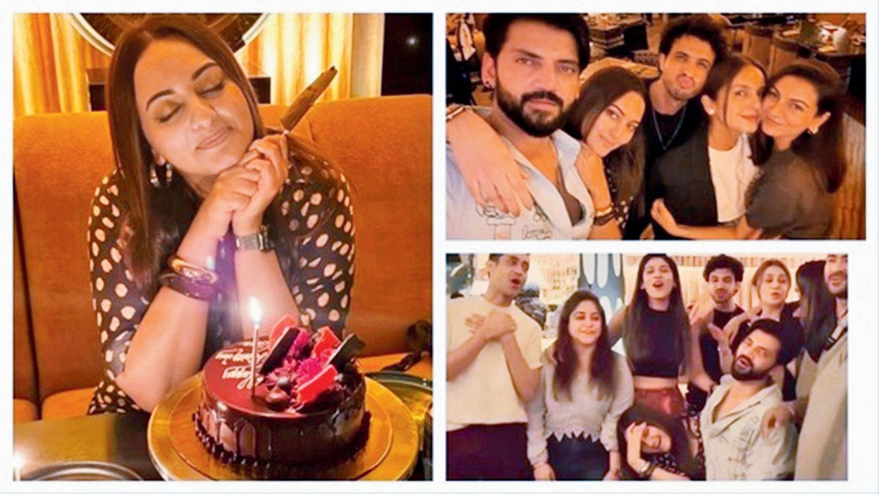 જન્મદિવસની પાર્ટી માટે સોનાક્ષીએ બૉડી-હગિંગ પોલ્કા ડૉટ ડ્રેસ પહેર્યો હતો