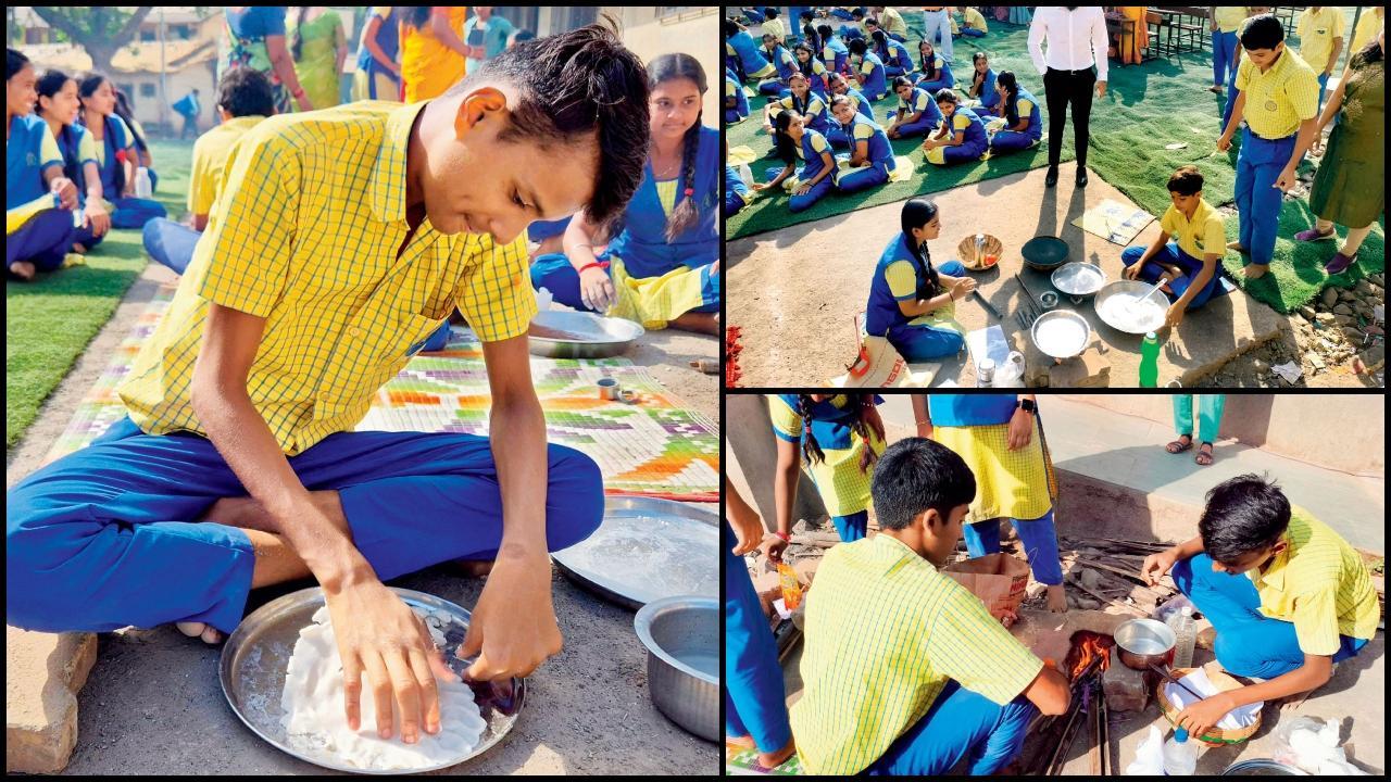 સ્કૂલમાં રસોઈ બનાવી રહેલા વિદ્યાર્થીઓ