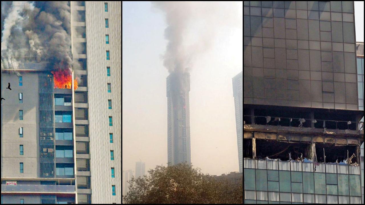 સલ્સેટ 27 નામના ટાવરના ફ્લૅટમાં લાગેલી આગ પછી એ ખાખ થઈ ગયો હતો. (તસવીર : આશિષ રાજે)