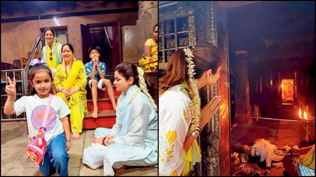 શિલ્પા શેટ્ટીએ વતન જઈને શ્રી દુર્ગાપરમેશ્વરી મંદિરમાં દર્શન કર્યાં