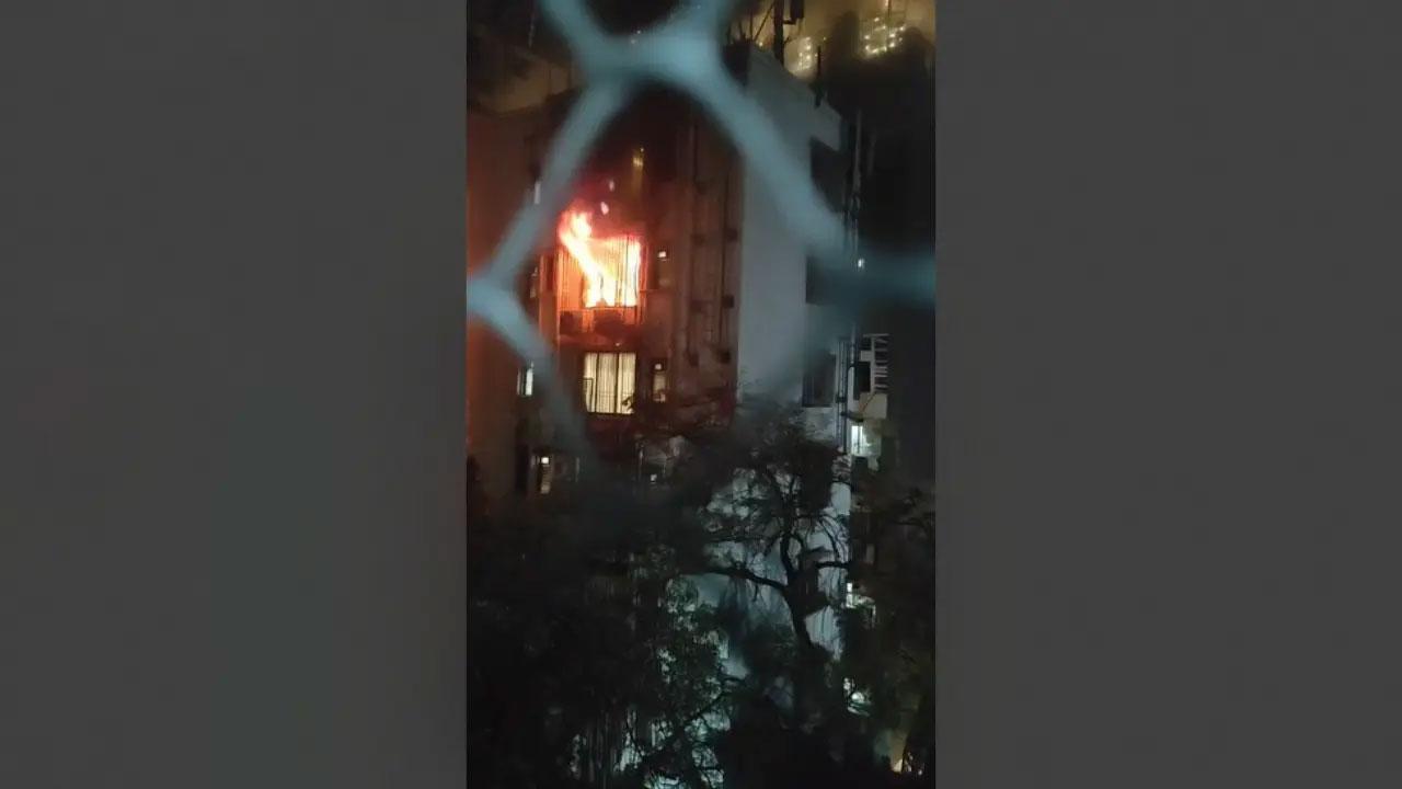 હોટેલની બિલ્ડિંગમાંથી આગની જ્વાળાઓ નીકળતી જોઈ શકાય છે.