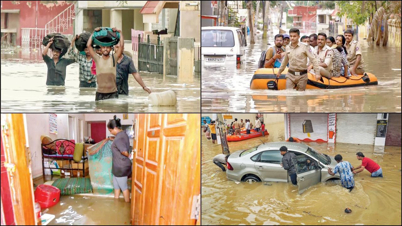 બૅન્ગલોર શહેરમાં પૂર જેવી સ્થિતિ સર્જાઈ હતી.