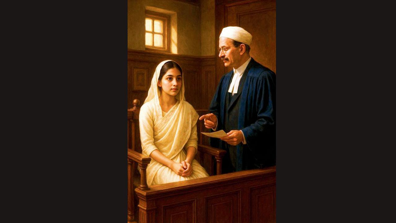 મુમતાઝ બેગમની જુબાની લેતા ઍડ્વોકેટ જનરલ કાંગા. ChatGPT દ્વારા તૈયાર થયેલું ચિત્ર