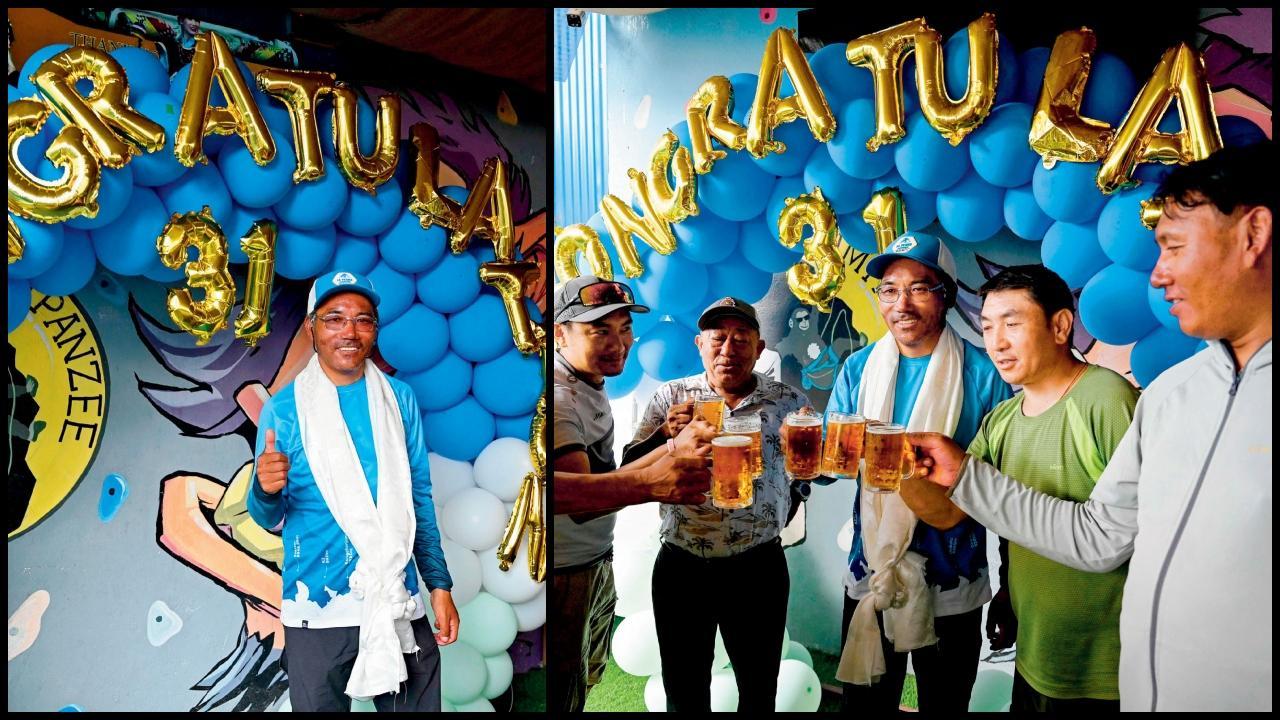 કામી રીતા એવરેસ્ટની લેટેસ્ટ ચડાઈ પછી ગઈ કાલે કાઠમાંડુ પહોંચ્યા ત્યારે તેમની સિદ્ધિનું બિયર સાથે સેલિબ્રેશન કરવામાં આવ્યું હતું.