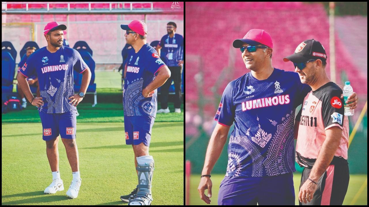 સંજુ સૅમસન, રાહુલ દ્રવિડ અને રિકી પૉન્ટિંગ હળવા મૂડમાં જોવા મળ્યા