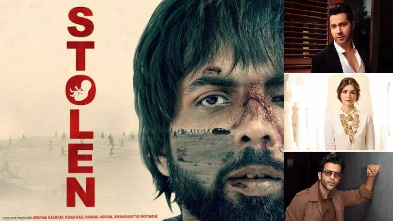 અભિષેક બેનર્જીની ફિલ્મનું પોસ્ટર (ડાબે); વરુણ ધવન, ક્રિતી સેનન અને રાજકુમાર રાવે કરી પ્રશંસા