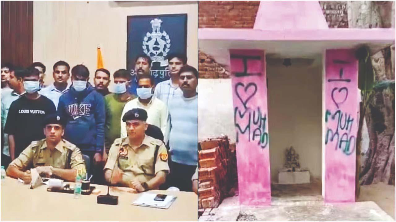 અલીગઢમાં મંદિરો પર I  MUHMAD હિન્દુઓએ જ લખ્યું હતું, ચાર જણ પકડાઈ ગયા