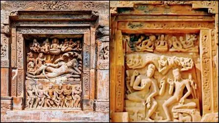 શેષનાગ પર આરામ મુદ્રામાં વિષ્ણુ ભગવાન અને નર-નારાયણ સ્વરૂપ