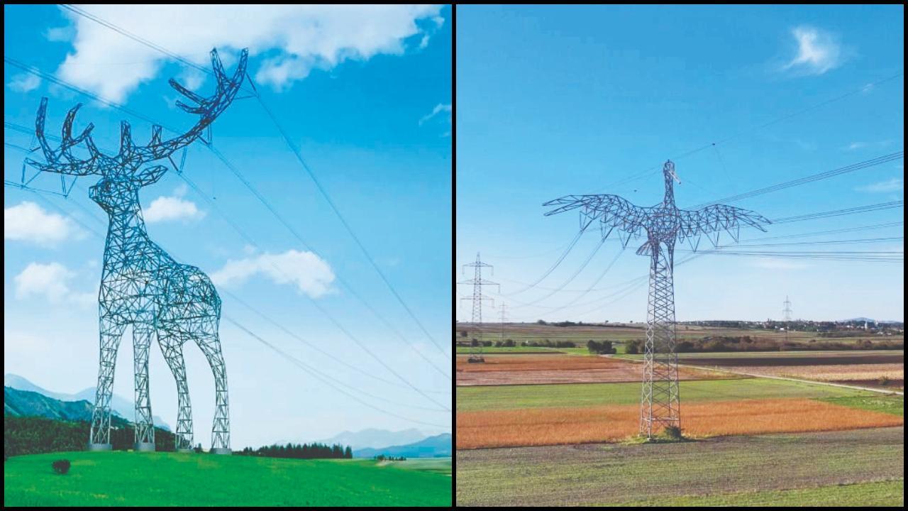 વીજળીના ટાવરો પાસે જાતજાતનાં પશુપંખીઓનાં શિલ્પો છે ઑસ્ટ્રિયામાં
