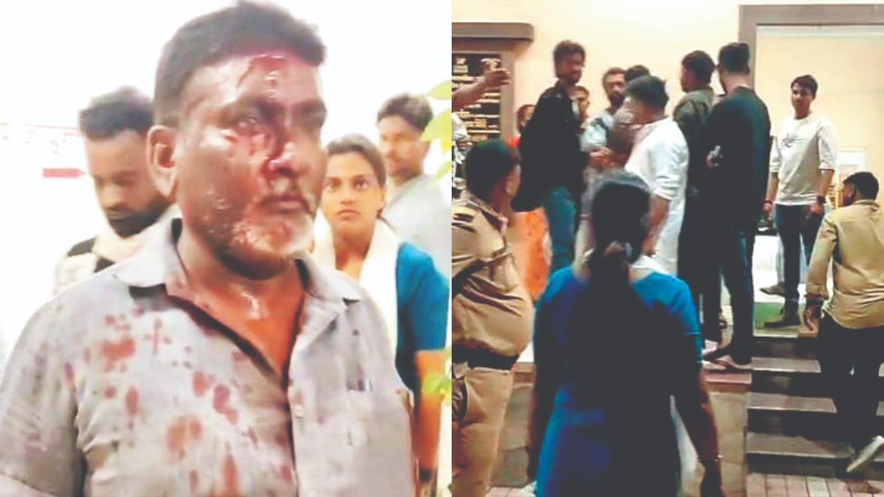 કાસારવડવલી પોલીસ-સ્ટેશનમાં મારઝૂડમાં જખમી થયેલી વ્યક્તિ અને પોલીસ-સ્ટેશનની બહાર ભેગી થયેલી પબ્લિક.