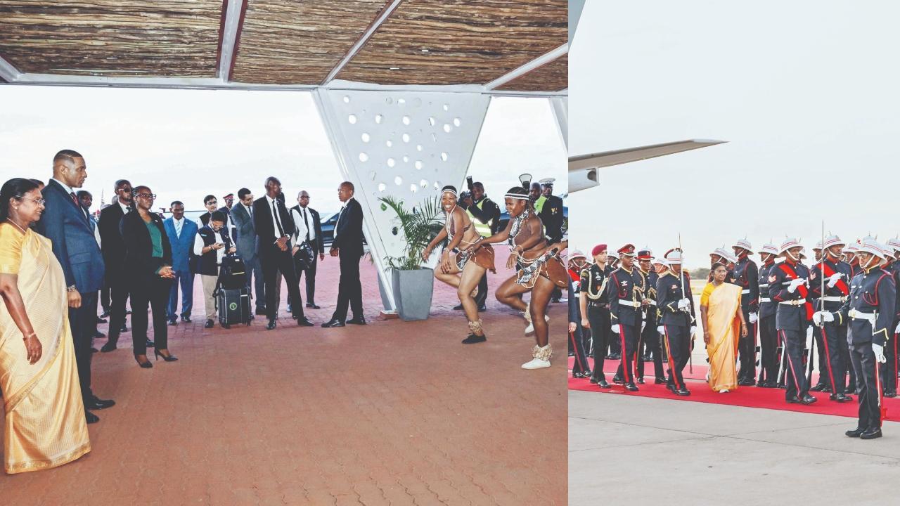 ગઈ કાલે બૉટ‍્સવાના પહોંચેલાં રાષ્ટ્રપતિ દ્રૌપદી મુર્મુનું પરંપરાગત સ્વાગત કરવામાં આવ્યું હતું.