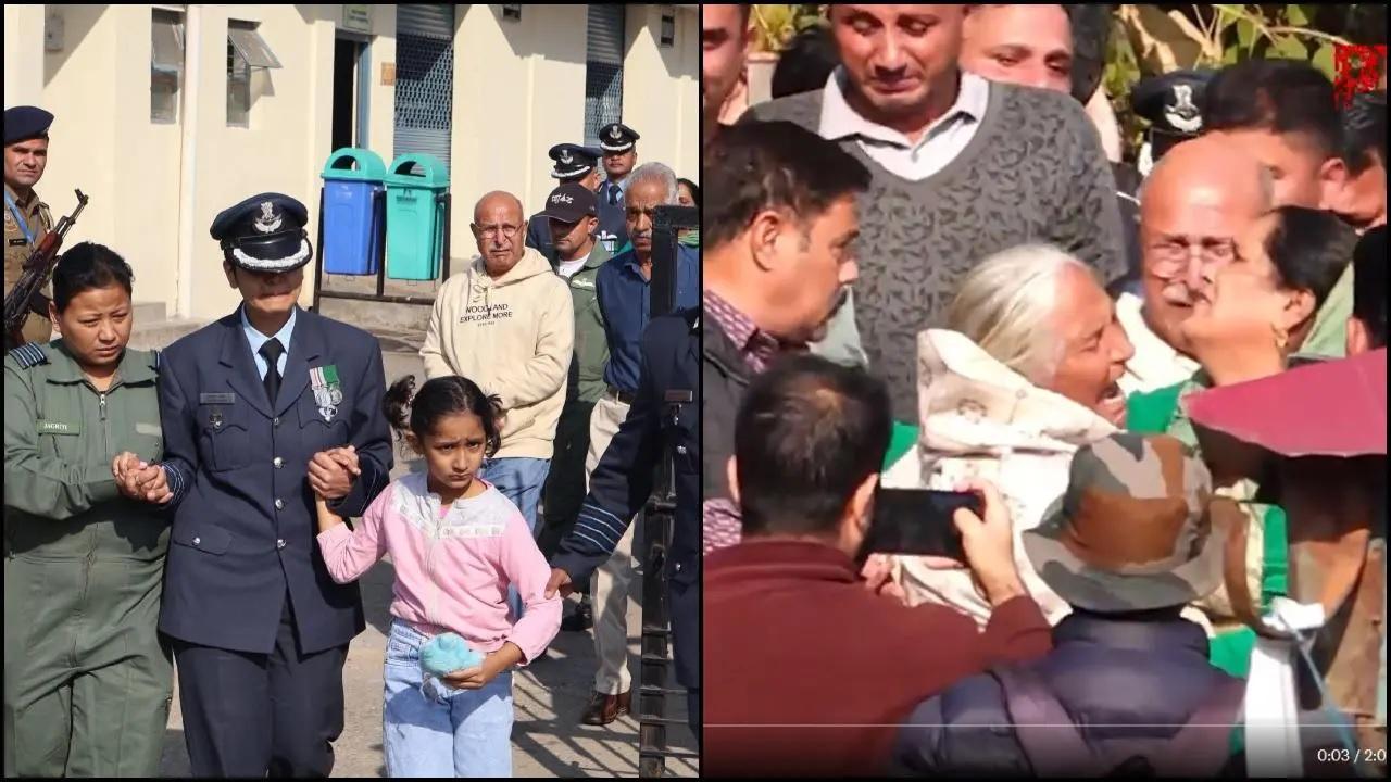 ભારતીય ઍર ફોર્સના પાઇલટ વિંગ કમાન્ડર નમાંશ સ્યાલનો પરિવાર અંતિમ દર્શન માટે પહોંચ્યો હતો ત્યારની ફાઇલ તસવીર