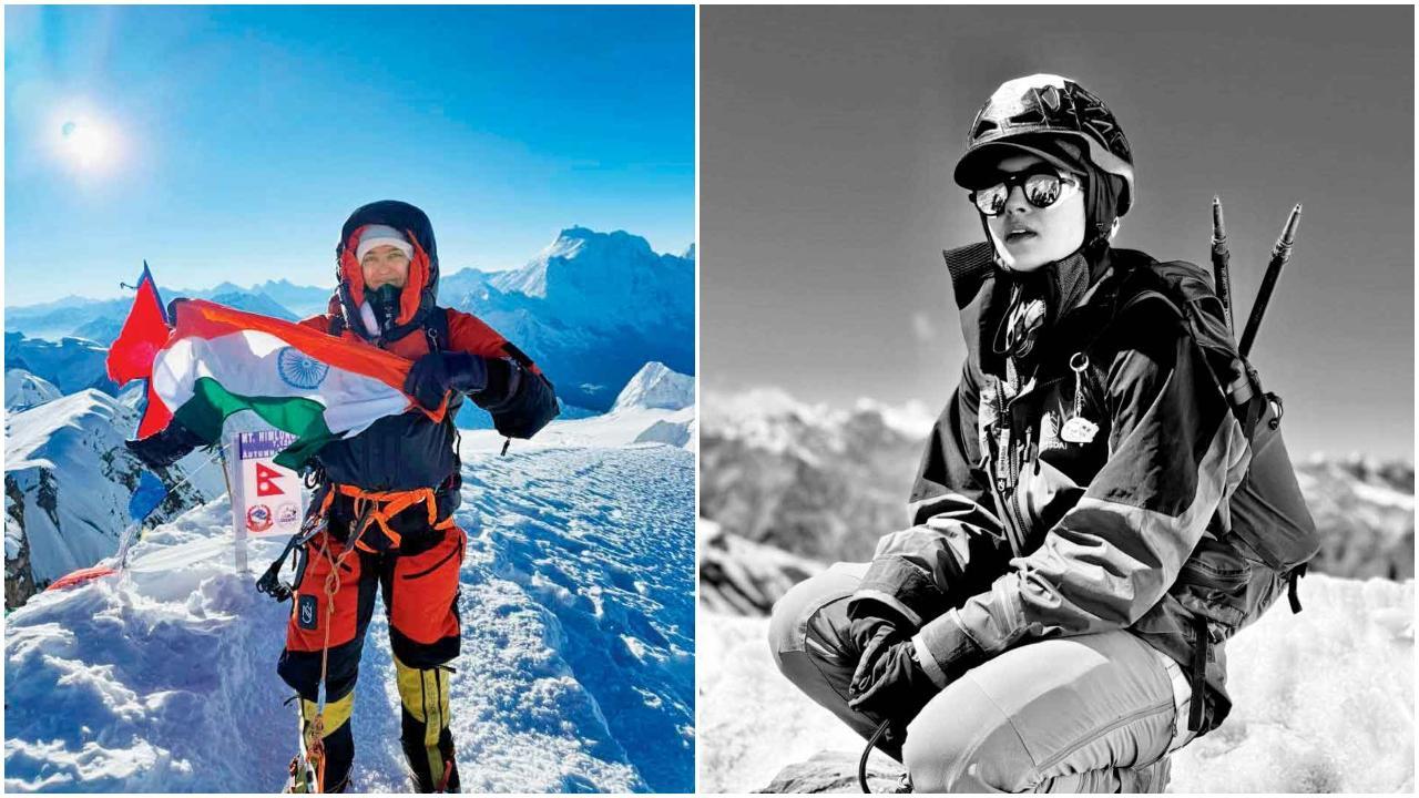 માઉન્ટ હિમલુંગ હિમાલ સર કર્યા બાદ તિરંગો ફરકાવતી મુલુંડની સાનિકા શાહ.