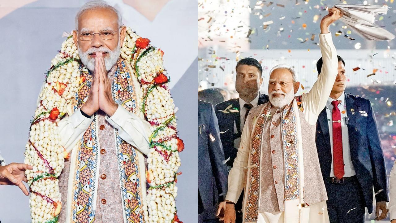 બિહારમાં ભવ્ય વિજય પછી દિલ્હીમાં નરેન્દ્ર મોદીએ બિહારી સ્ટાઇલમાં ગમછો લહેરાવીને પાર્ટીના કાર્યકરોનું અભિવાદન ઝીલ્યું હતું. આ કાર્યક્રમમાં બિહારની આગવી ઓળખ સમાન મખાનાના હારથી વડા પ્રધાનનું સન્માન કરવામાં આવ્યું હતું.