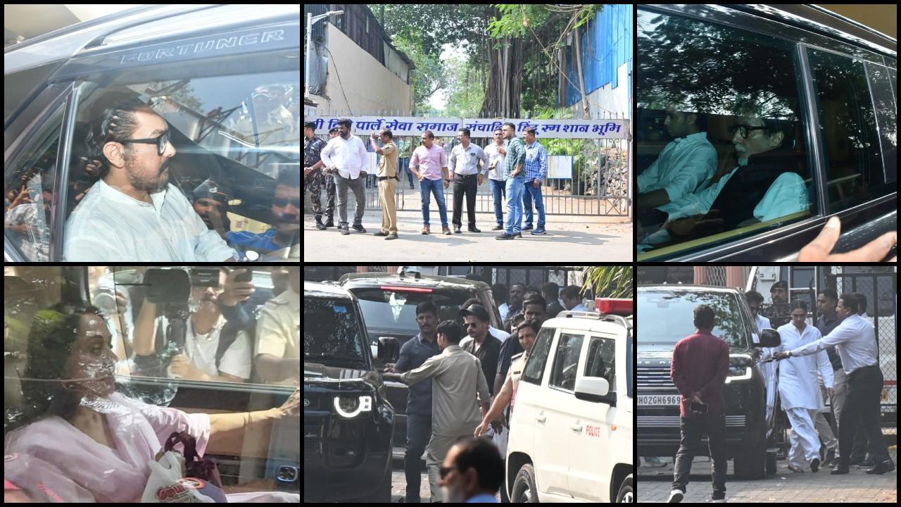 સોમવારે વહેલી સવારે, મુંબઈના વિલે પાર્લે સ્થિત સ્મશાનગૃહમાં ભારે સુરક્ષા વ્યવસ્થા ગોઠવવામાં આવી હતી. (તસવીર: સતેજ શિંદે)