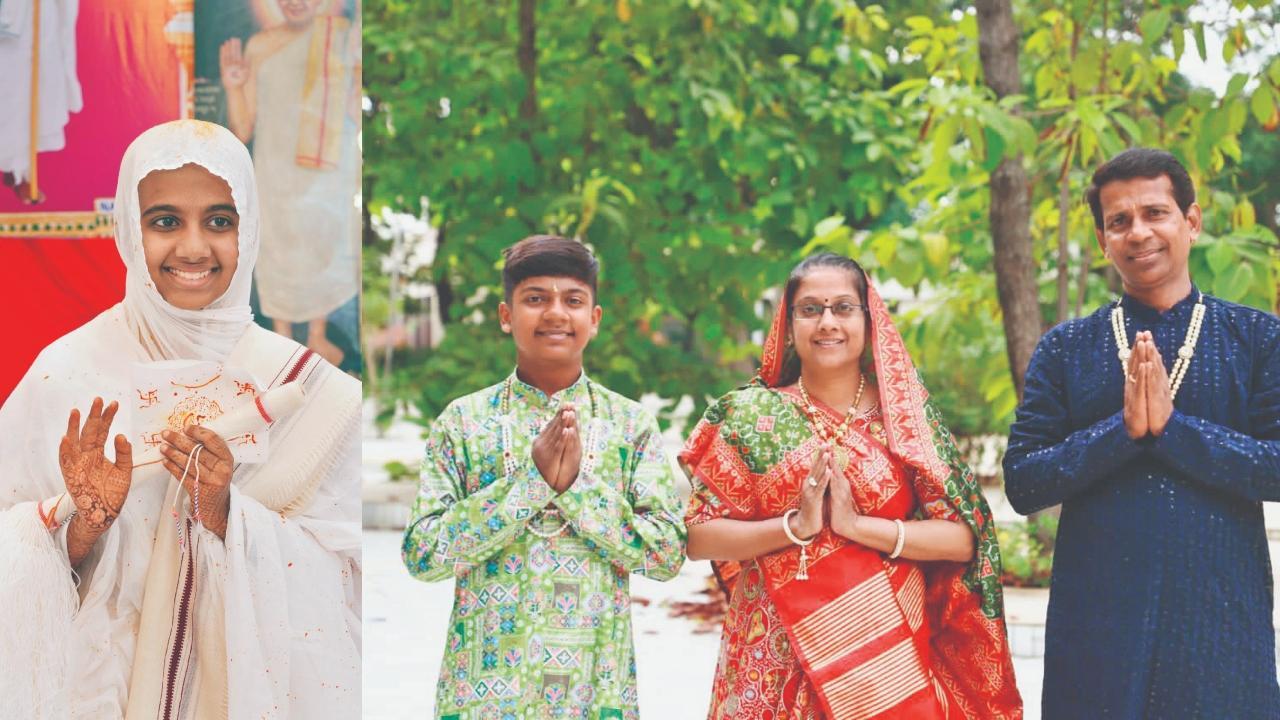 પરમ પૂજ્ય સાધ્વી શ્રી માંગલ્યગુણાશ્રીજી મહારાજસાહેબ (સંસારી નામ મૌલીકુમારી મૈશેરી), દીકરા વીર સાથે તેનાં મમ્મી-પપ્પા  ખ્યાતિ અને રાજેશ મૈશેરી