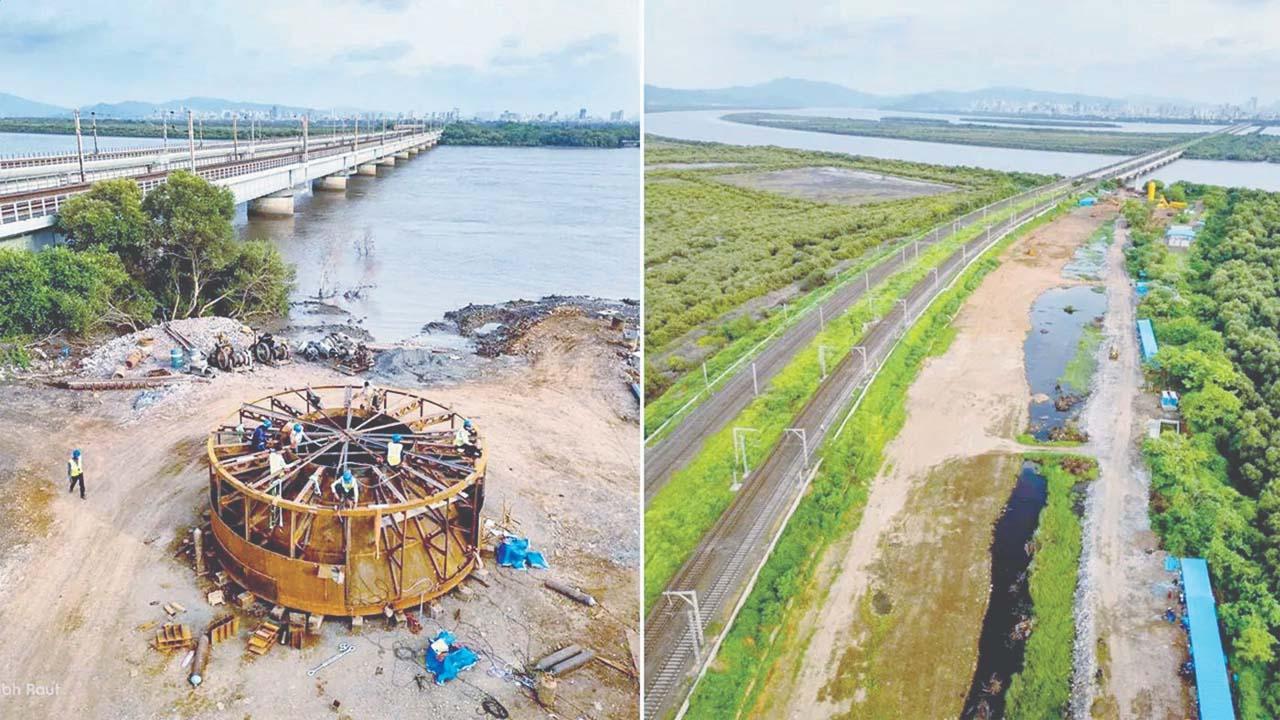 વસઈની ખાડી પાસે મંદ ગતિએ ચાલી રહેલું પાંચમી-છઠ્ઠી લેનનું કામકાજ.