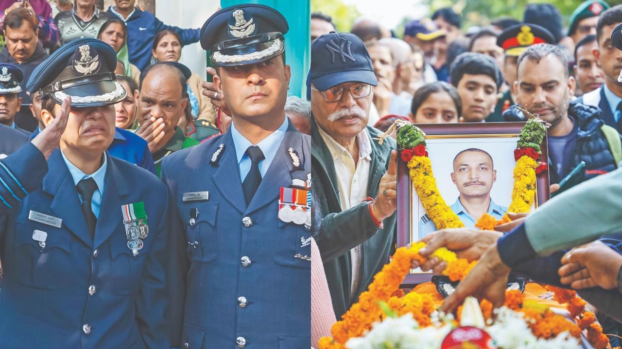 પતિને આખરી સલામ કરતી વખતે તેમનાં વિંગ કમાન્ડર પત્ની અફશાં સ્યાલ ભાંગી પડ્યાં હતાં.