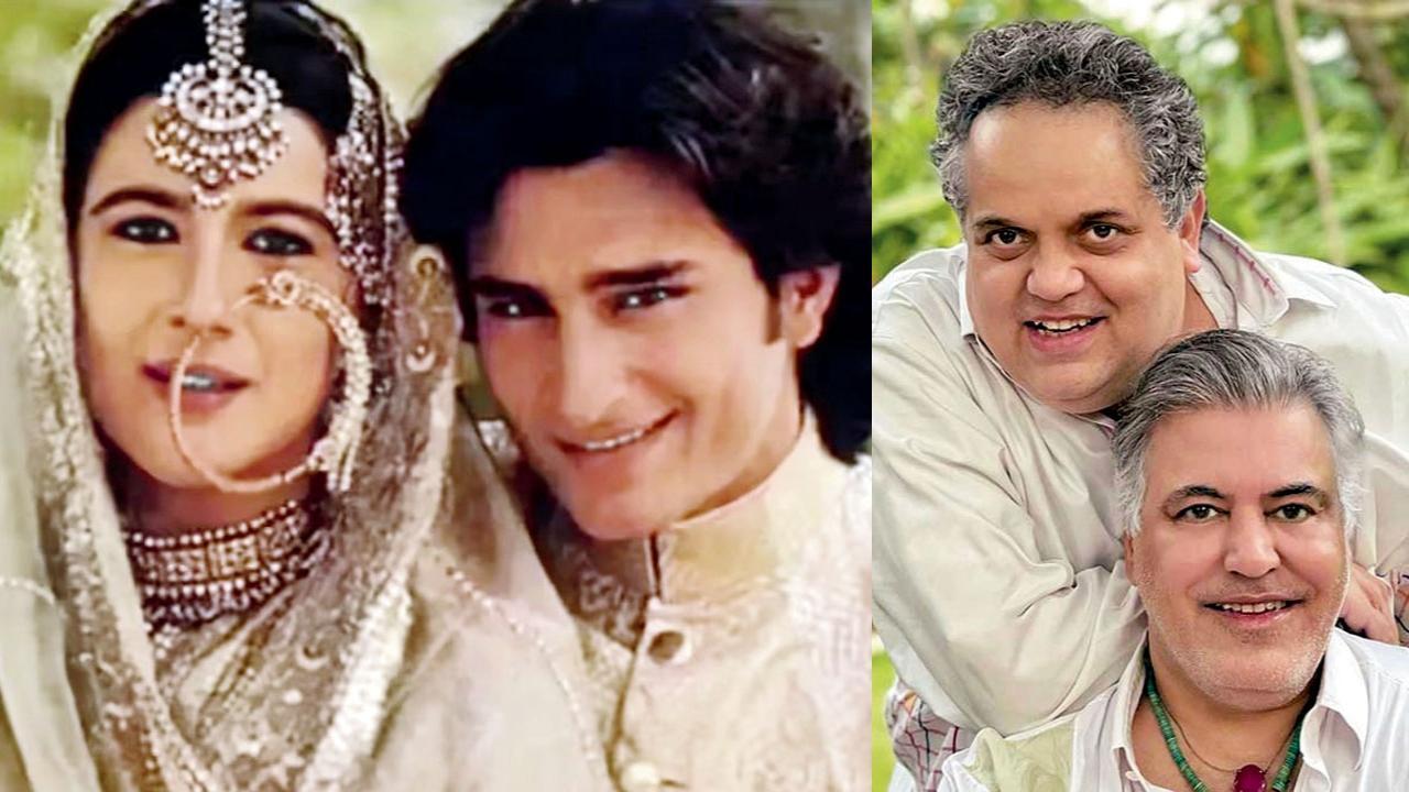 સૈફ અલી ખાન અને અમ્રિતા સિંહની લગ્ન સમયની તસવીર (ડાબે), ડિઝાઇનર જોડી અબુ જાની અને સંદીપ ખોસલા (જમણે)