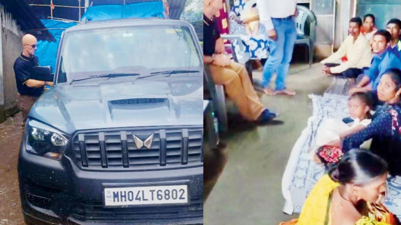 કાર નજીક ઊભેલો અમેરિકન નાગરિક અને ધર્મપરિવર્તન પહેલાં પ્રાર્થના સાંભળવા બેસેલા ગામવાસીઓ