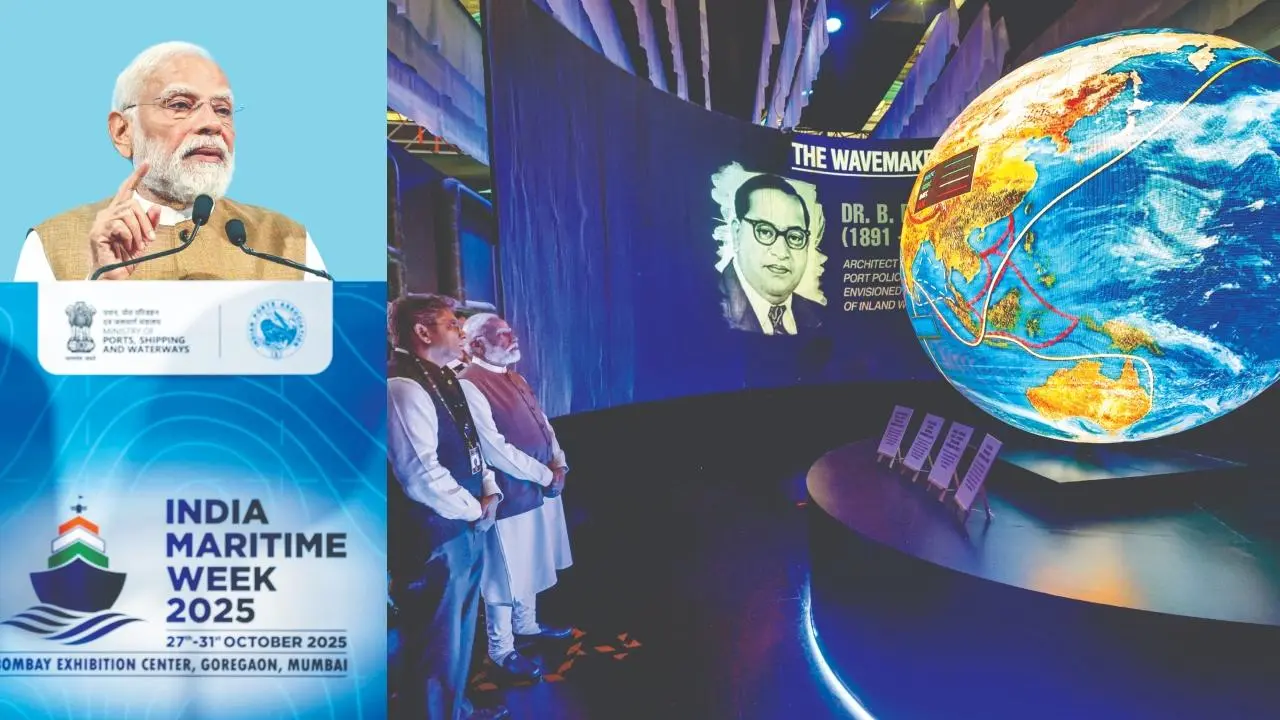 ગઈ કાલે મુંબઈમાં મૅરિટાઇમ લીડર્સ કૉન્ક્લેવને સંબોધિત કરતા નરેન્દ્ર મોદી, ઇન્ડિયા મૅરિટાઇમ વીક 2025ના એક્ઝિબિશન્સ સ્ટૉલ્સની વડા પ્રધાને મુલાકાત લીધી  હતી.