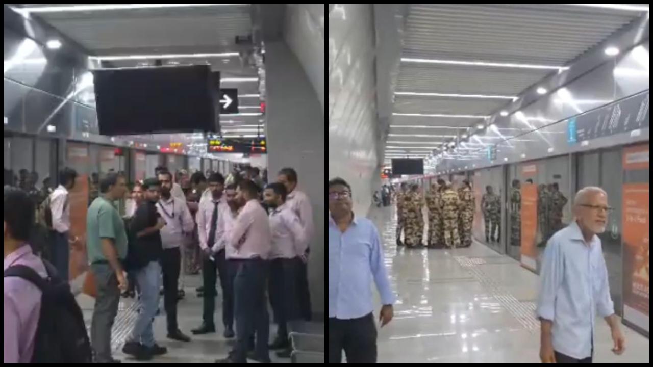 સાવચેતીના પગલા રૂપે, મેટ્રોને સાન્તાક્રુઝ સ્ટેશન પર સુરક્ષિત રીતે ખાલી કરાવવામાં આવી (તસવીર: મિડ-ડે)