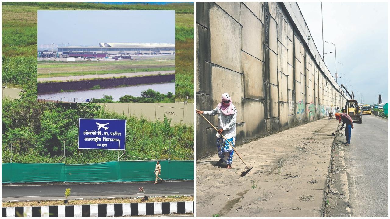 નવી મુંબઈ ઇન્ટરનૅશનલ ઍરપોર્ટના ઉદ્ઘાટન પહેલાં છેલ્લી ઘડીની તૈયારીઓ  થઈ રહી હતી.  તસવીરો : અતુલ કાંબળે