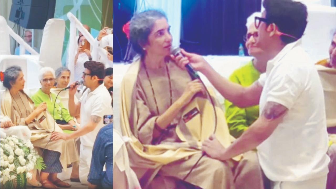 સોનુ નિગમ સાથે સૂર પુરાવતાં મધુ શાહ.