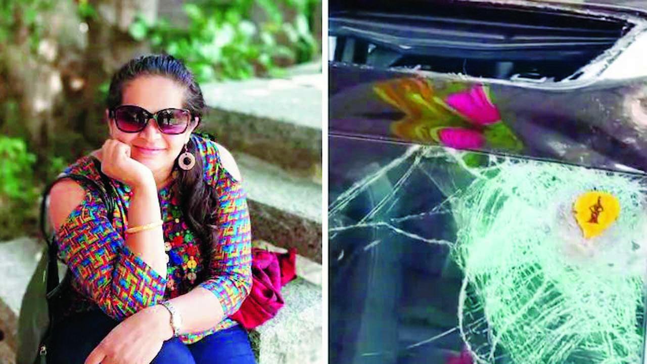 અકસ્માતમાં જીવ ગુમાવનાર સ્નેહલ ગુજરાતી. ભેખડનો ટુકડો સનરૂફ તોડીને કારમાં પડ્યો.