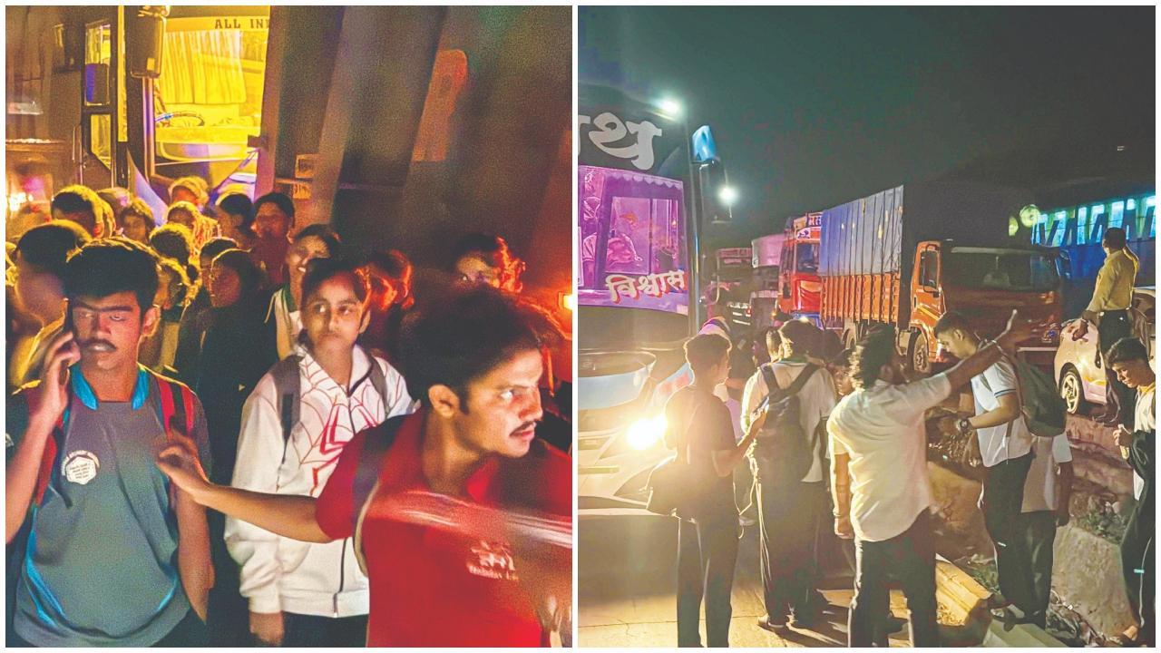 ટ્રાફિકના ચક્કાજૅમને કારણે અટવાયેલા વિદ્યાર્થીઓને સ્થાનિકોએ મદદ કરી હતી.