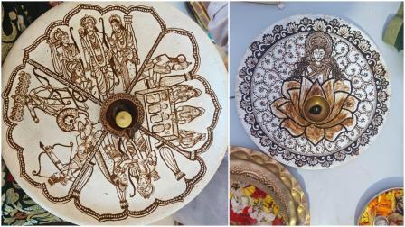 ધારા લહેરીએ આરતીની થાળી પર મહેંદી દ્વારા બનાવેલી ડિઝાઈન્સ