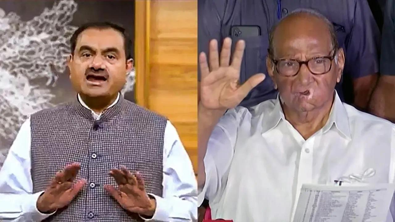 ગૌતમ અદામી અને શરદ પવારની તસવીરોનો કૉલાજ