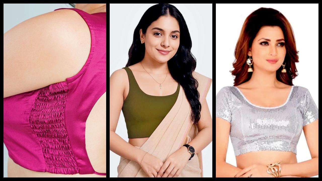 સાઇડથી સ્ટ્રેચ થઈ શકે એવું બ્લાઉઝ, સ્લીવલેસ બ્લાઉઝ, શિમર બ્લાઉઝ