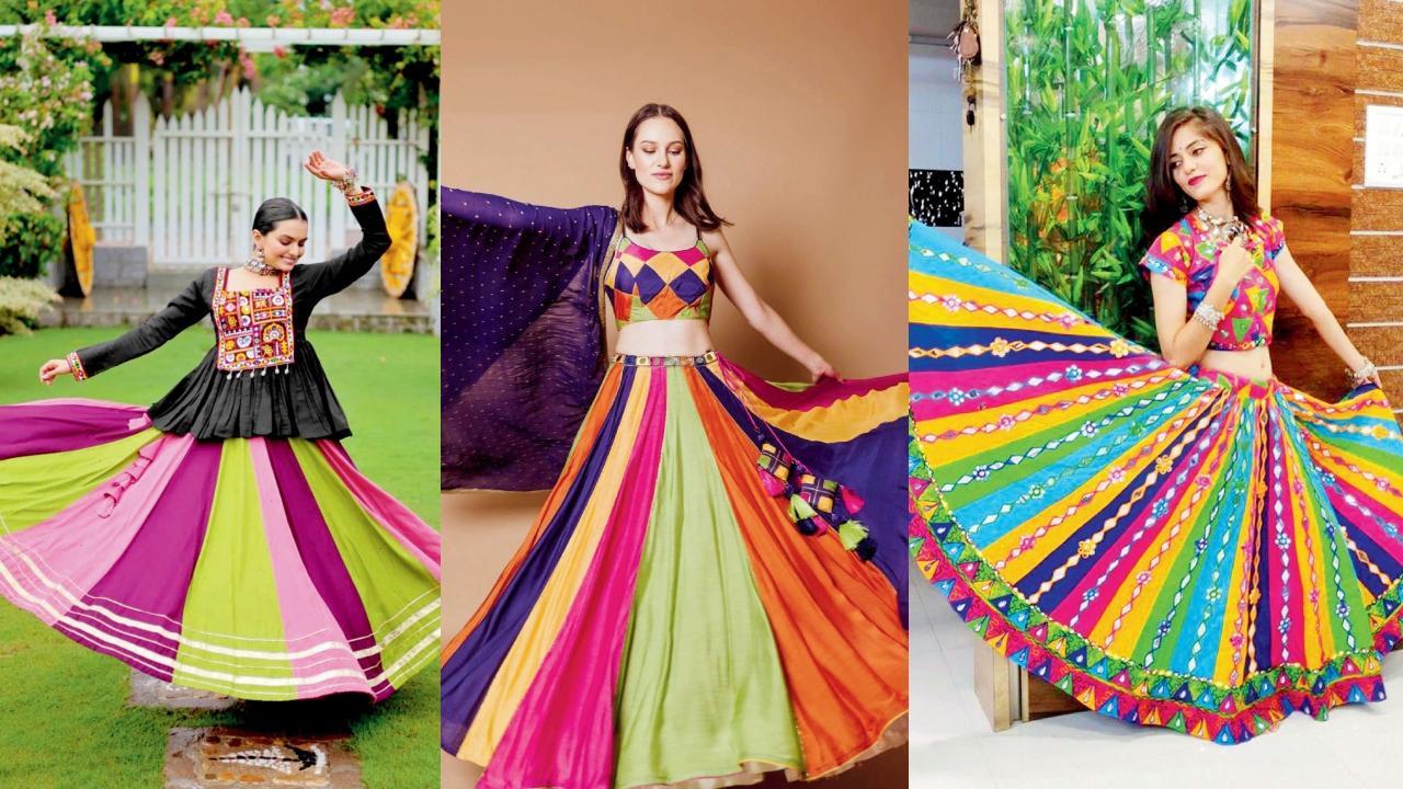 આ વખતે મલ્ટિકલર કલી ઘાઘરાનો ટ્રેન્ડ ચાલી રહ્યો છે