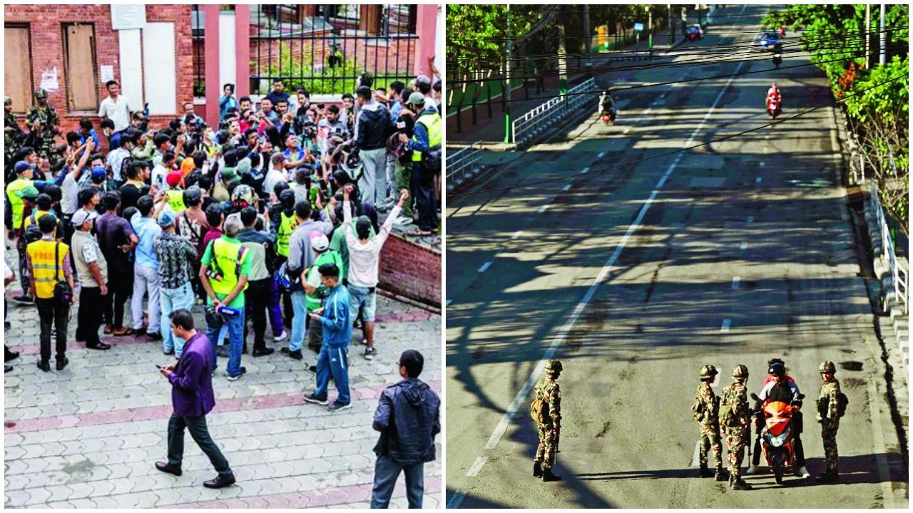 બે દિવસની હિંસા પછી નેપાલમાં સેનાએ શાસન સંભાળતાં સ્થિતિ ધીમે-ધીમે સામાન્ય થઈ રહી છે. નેપાલમાં આર્મીના હેડક્વૉર્ટરની બહાર ભેગા થયેલા પ્રદર્શનકારી યુવાનોનાં બે જૂથો વચ્ચે અથડામણ થઈ હતી., બે દિવસની હિંસા પછી નેપાલમાં સેનાએ શાસન સંભાળતાં સ્થિતિ ધીમે-ધીમે સામાન્ય થઈ રહી છે. નેપાલમાં આર્મીના હેડક્વૉર્ટરની બહાર ભેગા થયેલા પ્રદર્શનકારી યુવાનોનાં બે જૂથો વચ્ચે અથડામણ થઈ હતી.