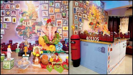 પાટીલ પરિવારે ગણેશોત્સવમાં સજાવટ માટે એક અનોખી અને યાદગાર થીમ પસંદ કરી છે અને એ ભારતીય પોસ્ટ-ઑફિસ પર આધારિત છે