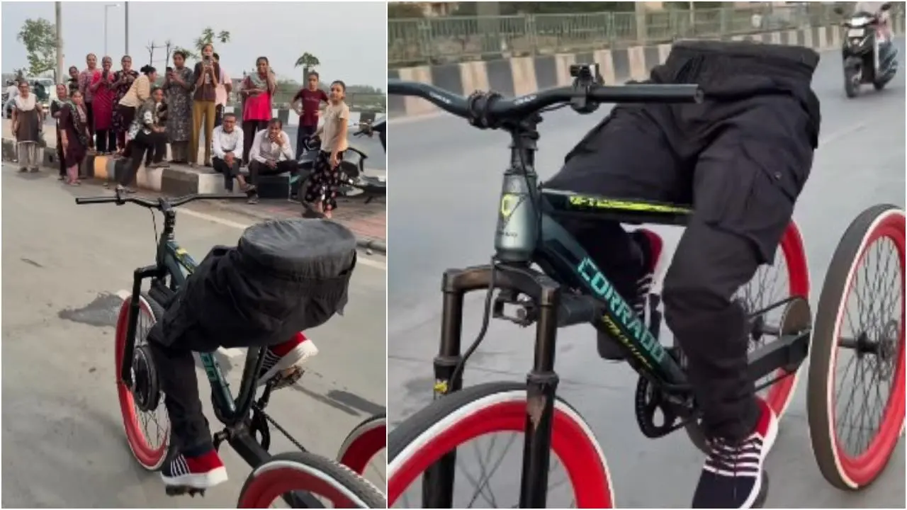 લોકો આ સાયકલને જોવા એકઠાં થઈ ગયાં હતાં - તસવીરો વીડિયો ગ્રેબ