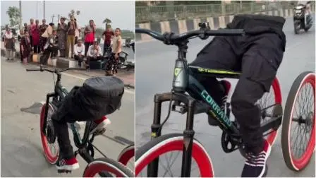 લોકો આ સાયકલને જોવા એકઠાં થઈ ગયાં હતાં - તસવીરો વીડિયો ગ્રેબ