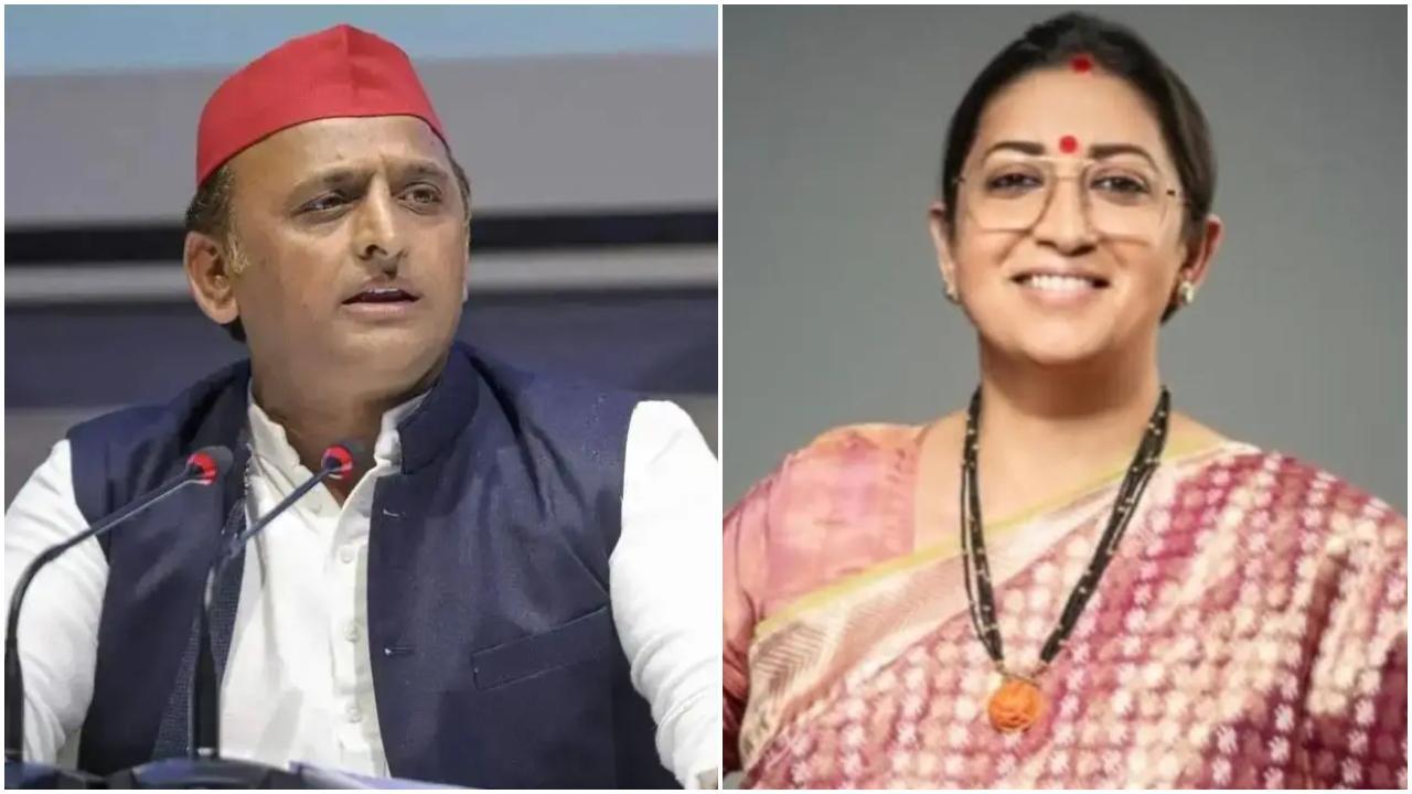 અખિલેશ યાદવ અને સ્મૃતિ ઈરાનીની તસવીરોનો કૉલાજ