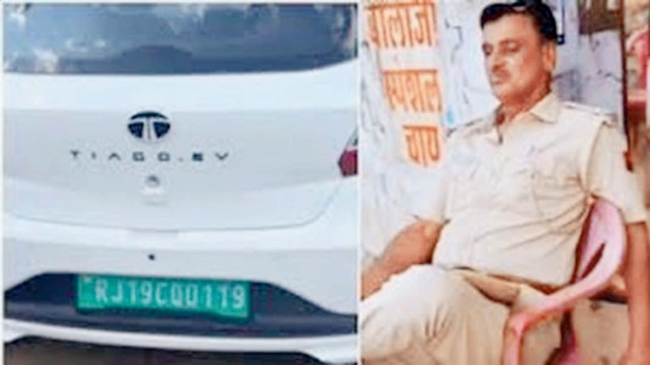 નાગોરમાં ટ્રાફિક-પોલીસે એક ઇલેક્ટ્રિક કારને રોકી હતી