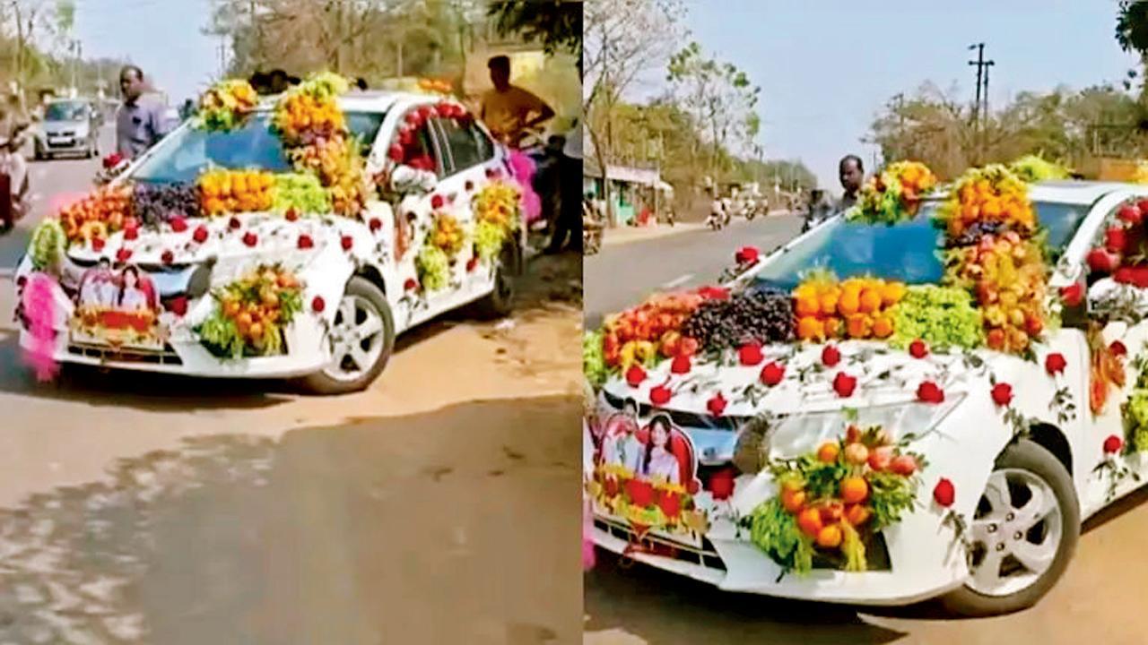 ફળોવાળી દુલ્હાની કાર