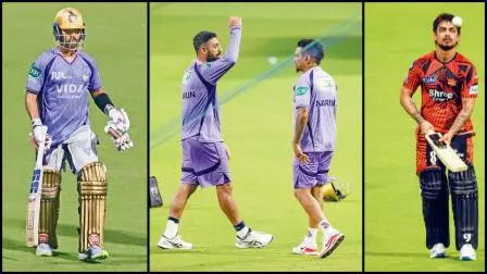 રહાણેની આજે ૨૦૦મી લૅન્ડમાર્ક મૅચ, વરુણ ચક્રવર્તી અને સુનીલ નારાયણે આજે ટચ બતાવવો પડશે અને ગઈ કાલે ઈડન ગાર્ડન્સમાં  પ્રૅ​ક્ટિસ-સેશનમાં મગ્ન હૈદરાબાદનો કૅપ્ટન ઈશાન કિશન.