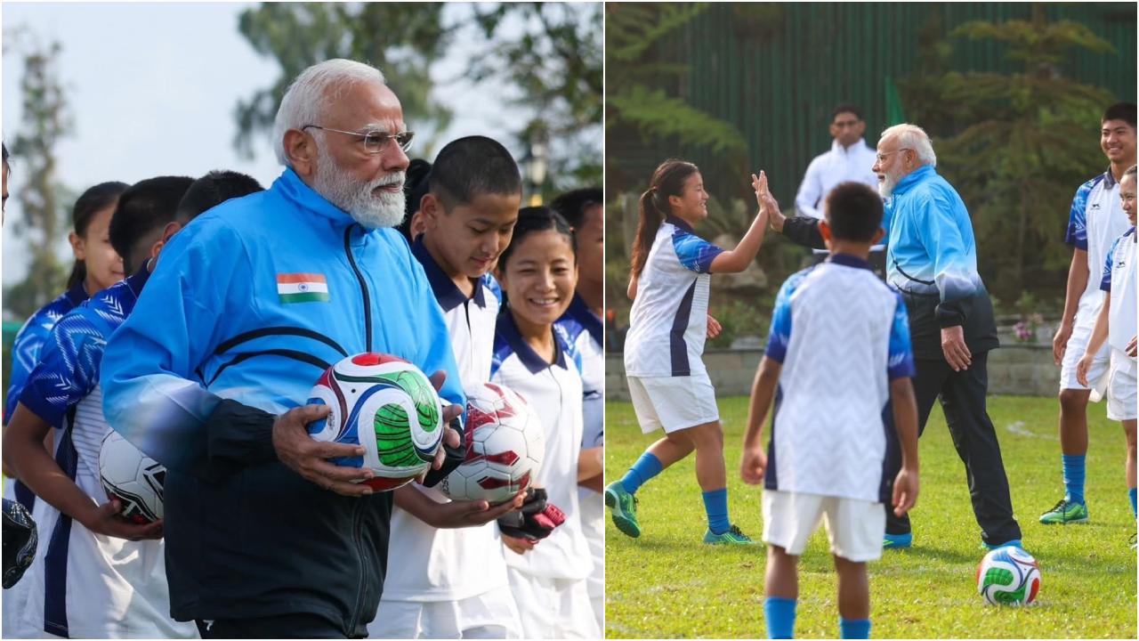 ગંગટોકમાં પીએમ મોદીનો અલગ અંદાજ, યુવાનો સાથે રમ્યા ફુટબૉલ, શૅર કરી તસવીરો