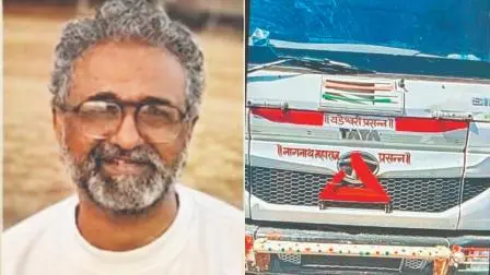 અકસ્માતમાં મૃત્યુ પામનાર અશોક સોંડાગર અને તેમને અડફેટે લેનારું ડમ્પર.