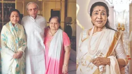 આશા ભોસલે સાથે ગૌરાંગ વ્યાસ અને તેમનાં પત્ની નયના વ્યાસ.